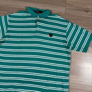 Vintage Polo Ralph Lauren Crest Green Striped Polo Shirt Made‎ in USA Size  L